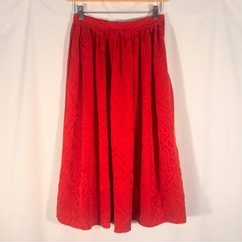 Vintage Nordstrom Red Silk Pleated Midi Skirt